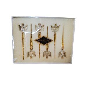 Set of 6 Vintage Silvestri Gold Leaf Glass Angel Icicle Drop Ornaments 5" Long